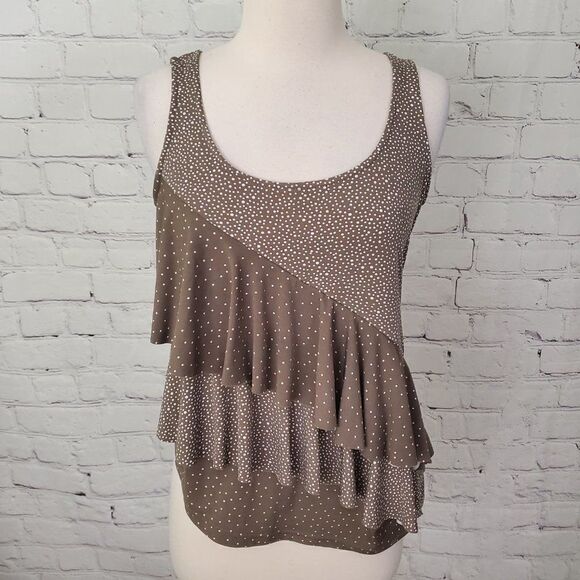 JOSEPH RIBKOFF Brown White Tiered Ruffle Tank Top 6 - Picture 1 of 7